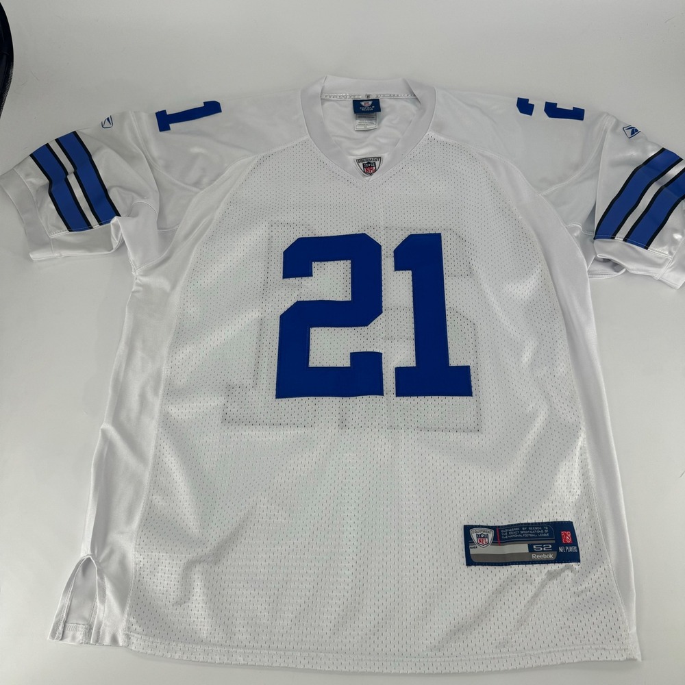 Reebok NFL Dallas Cowboys Deion Sanders 21 Jersey White Mens 52 On Field Mesh